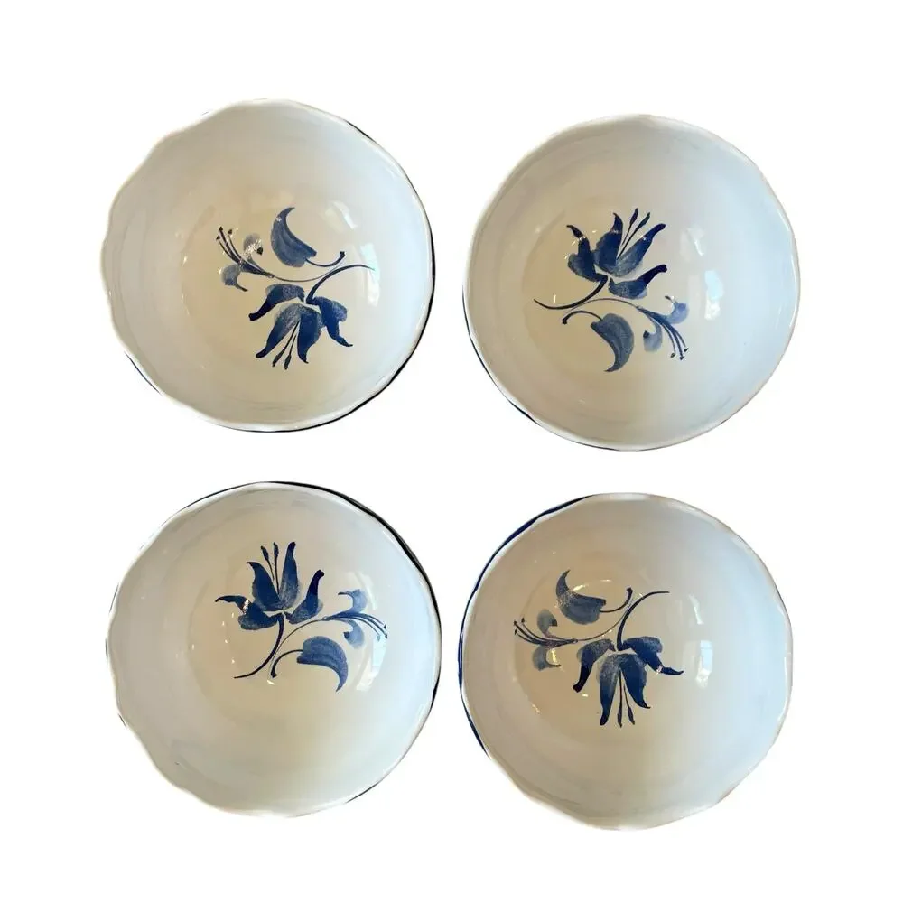 222 Fifth AYLA Blue Floral Porcelain 7in Cereal Bowls Set of 4 Spring Easter New